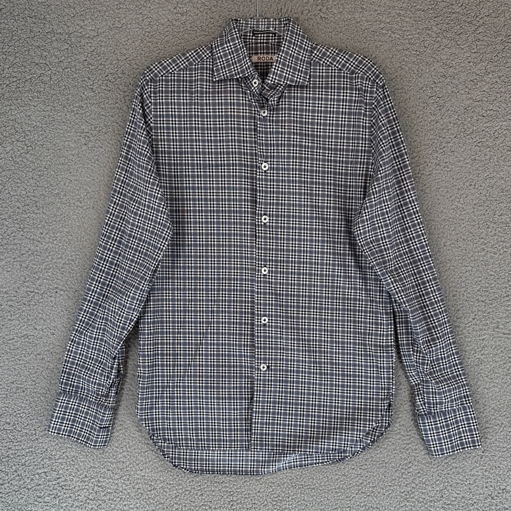 Roda Black and White men’s medium Plaid Button up long sleeve shirt Italian